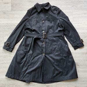 Dkny Black Trench Coat Womens Large Belted Single-Breasted Pleated